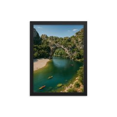 Pont d'Arc Gorges de l'Ardeche France framed print on a plain backdrop in size 12"x16".