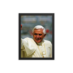 Pope Benedict XVI framed print on a plain backdrop in size 12"x16".