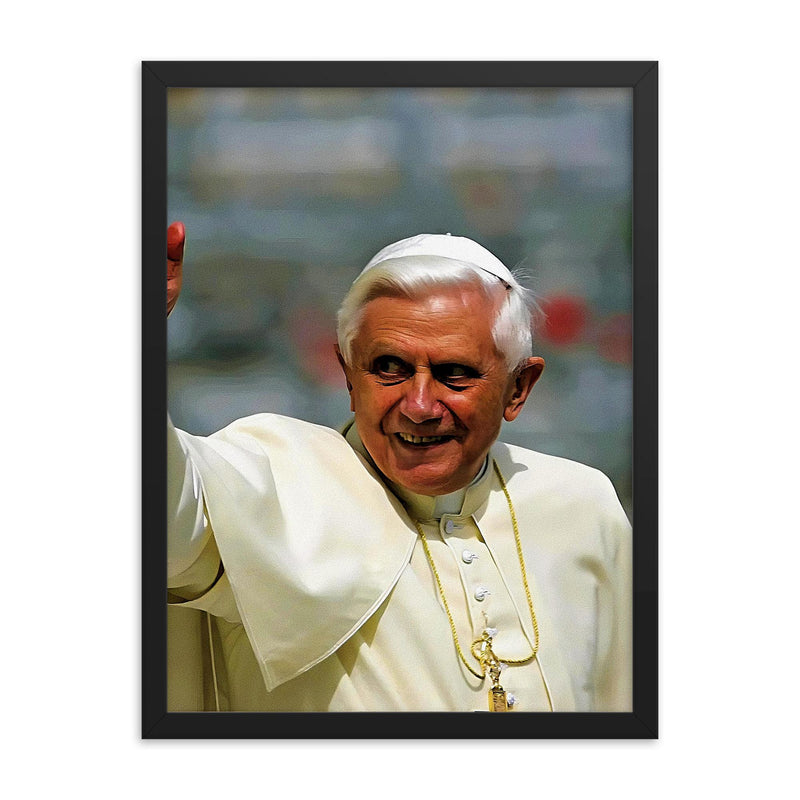 Pope Benedict XVI framed print on a plain backdrop in size 18
