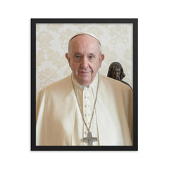Pope Francis framed print on a plain backdrop in size 16"x20".