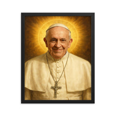 Pope Francis framed print on a plain backdrop in size 16"x20".