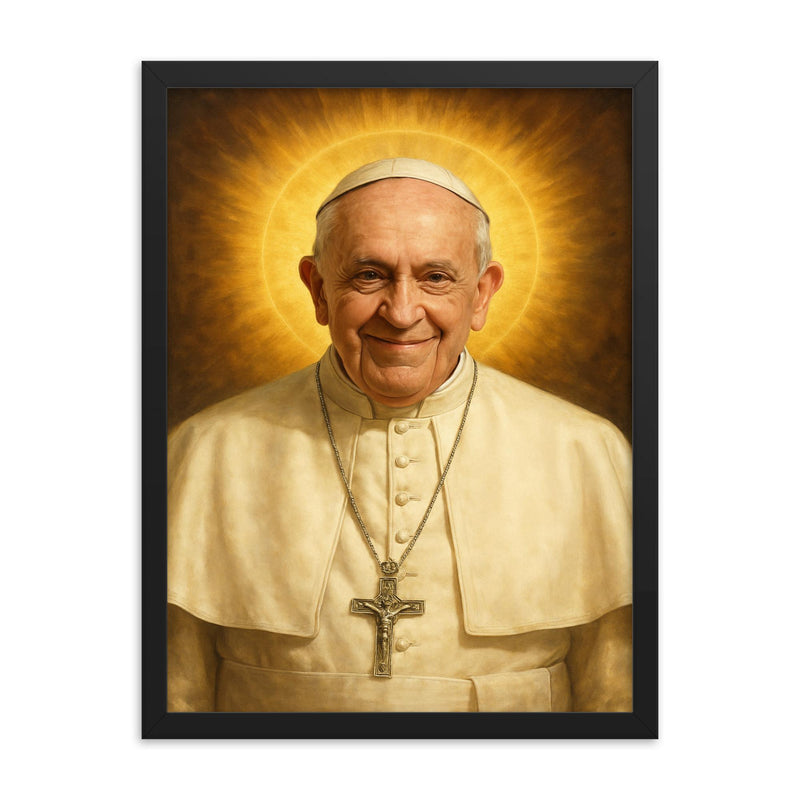 Pope Francis framed print on a plain backdrop in size 18