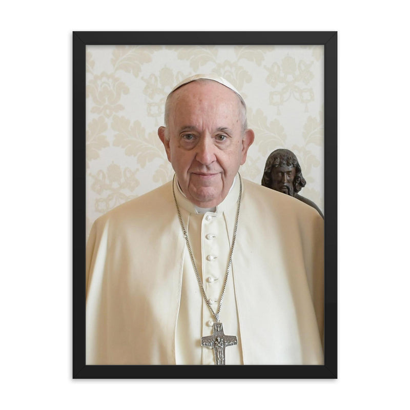 Pope Francis framed print on a plain backdrop in size 18