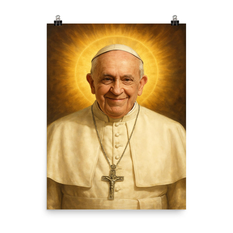 Pope Francis poster on a plain backdrop in size 8
