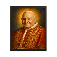 Pope John XXIII framed print on a plain backdrop in size 16"x20".