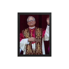 Pope Leo XIV framed print on a plain backdrop in size 12"x16".