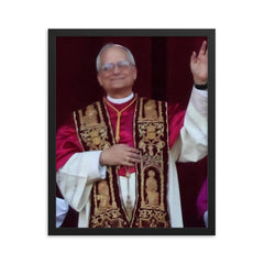 Pope Leo XIV framed print on a plain backdrop in size 16"x20".