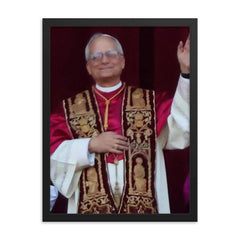 Pope Leo XIV framed print on a plain backdrop in size 18"x24".
