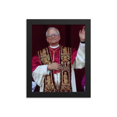 Pope Leo XIV framed print on a plain backdrop in size 8"x10".