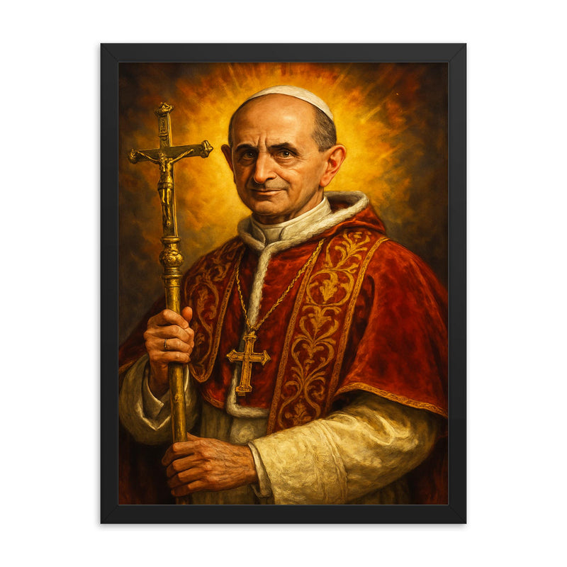 Pope Paul VI framed print on a plain backdrop in size 18