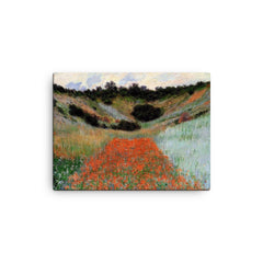 Poppy Field in a Hollow near Giverny by Claude Monet canvas print on a plain backdrop in size 12"x16".