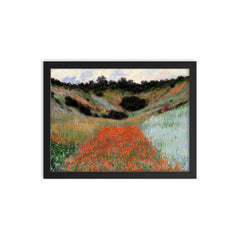 Poppy Field in a Hollow near Giverny by Claude Monet framed print on a plain backdrop in size 12"x16".