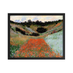 Poppy Field in a Hollow near Giverny by Claude Monet framed print on a plain backdrop in size 16"x20".