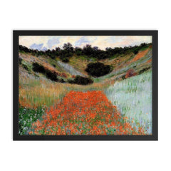 Poppy Field in a Hollow near Giverny by Claude Monet framed print on a plain backdrop in size 18"x24".