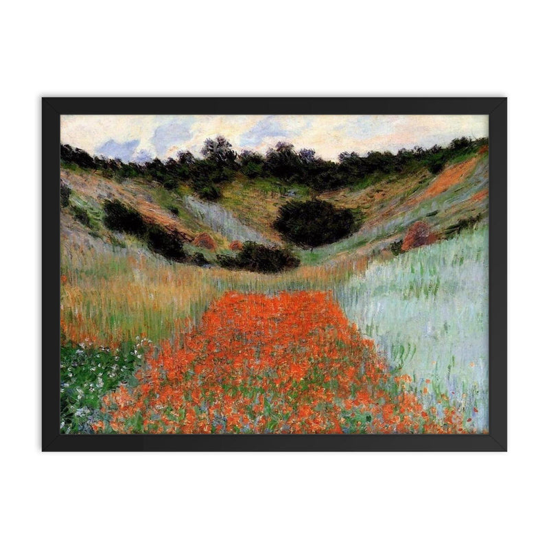 Poppy Field in a Hollow near Giverny by Claude Monet framed print on a plain backdrop in size 18