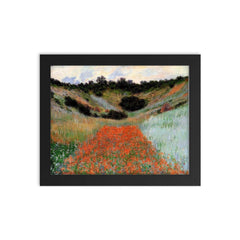 Poppy Field in a Hollow near Giverny by Claude Monet framed print on a plain backdrop in size 8"x10".