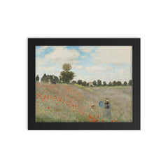 Poppy Field near Argenteuil  Monet 1873 framed print on a plain backdrop in size 8"x10".