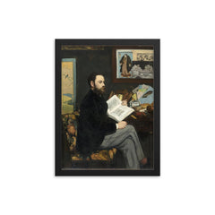 Portrait of Émile Zola by Édouard Manet framed print on a plain backdrop in size 12"x16".