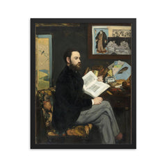 Portrait of Émile Zola by Édouard Manet framed print on a plain backdrop in size 16"x20".