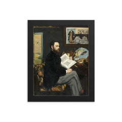 Portrait of Émile Zola by Édouard Manet framed print on a plain backdrop in size 8"x10".