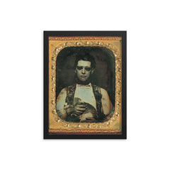 Portrait of a Blind Man Holding a Cat, c. 1850 framed print on a plain backdrop in size 12"x16".