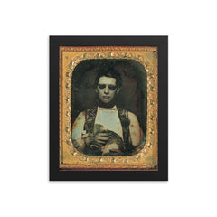 Portrait of a Blind Man Holding a Cat, c. 1850 framed print on a plain backdrop in size 8"x10".