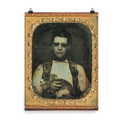 Portrait of a Blind Man Holding a Cat, c. 1850 poster on a plain backdrop in size 8"x10".
