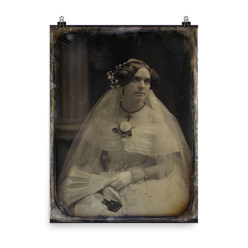 Portrait of a Bride by Southworth and Hawes, c. 1850 poster on a plain backdrop in size 8