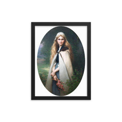 Portrait of a Girl with Cherry Blossoms by Jules-Cyrille Cavé framed print on a plain backdrop in size 12"x16".