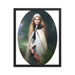 Portrait of a Girl with Cherry Blossoms by Jules-Cyrille Cavé framed print on a plain backdrop in size 16"x20".