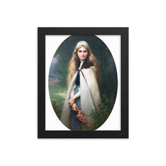 Portrait of a Girl with Cherry Blossoms by Jules-Cyrille Cavé framed print on a plain backdrop in size 8"x10".