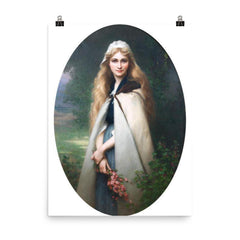 Portrait of a Girl with Cherry Blossoms by Jules-Cyrille Cavé poster on a plain backdrop in size 8"x10".