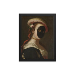Portrait of a Lady Wearing a Carnival Mask, Venetian School framed print on a plain backdrop in size 12"x16".