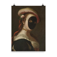 Portrait of a Lady Wearing a Carnival Mask, Venetian School poster on a plain backdrop in size 8"x10".