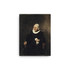 Portrait of a Seated Woman with Handkerchief by Carel Fabritius canvas print on a plain backdrop in size 12"x16".