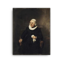 Portrait of a Seated Woman with Handkerchief by Carel Fabritius canvas print on a plain backdrop in size 16"x20".