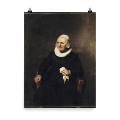 Portrait of a Seated Woman with Handkerchief by Carel Fabritius poster on a plain backdrop in size 8"x10".