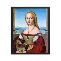 Portrait of a Young Lady with a Unicorn by Raphael framed print on a plain backdrop in size 16"x20".