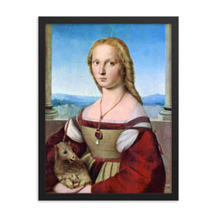 Portrait of a Young Lady with a Unicorn by Raphael framed print on a plain backdrop in size 18"x24".