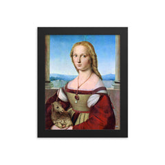 Portrait of a Young Lady with a Unicorn by Raphael framed print on a plain backdrop in size 8"x10".