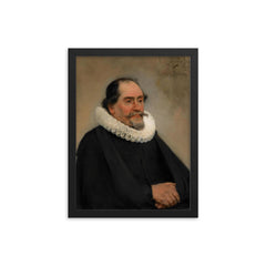 Portrait of Abraham de Potter by Carel Fabritius framed print on a plain backdrop in size 12"x16".