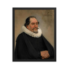 Portrait of Abraham de Potter by Carel Fabritius framed print on a plain backdrop in size 16"x20".