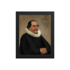 Portrait of Abraham de Potter by Carel Fabritius framed print on a plain backdrop in size 8"x10".