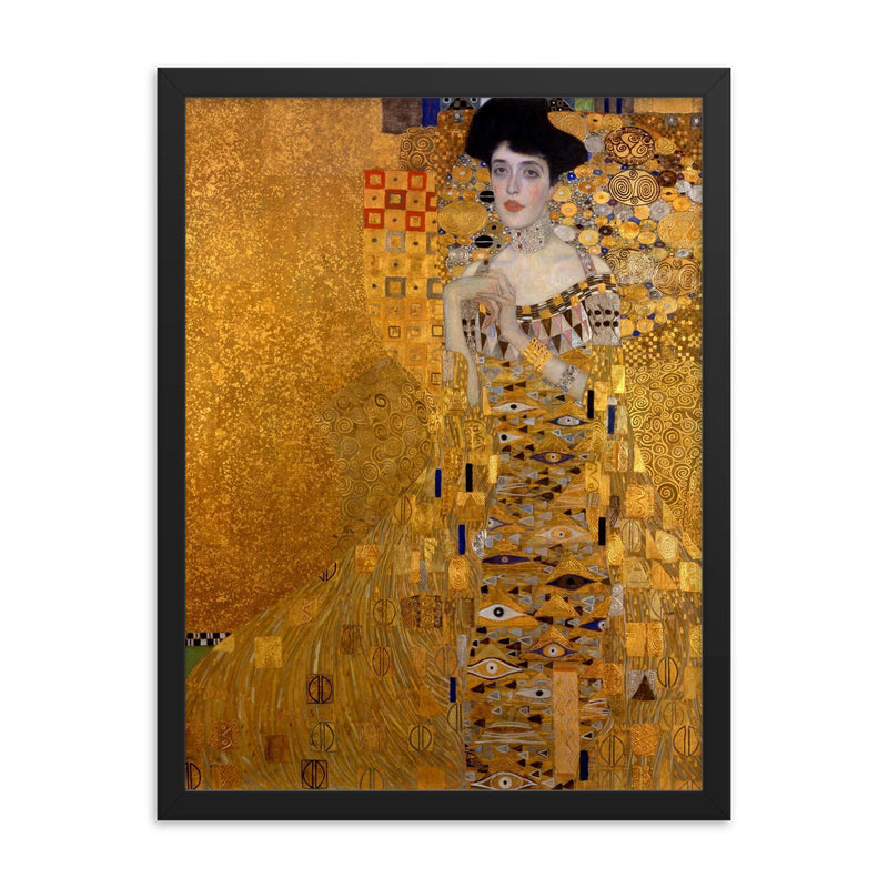 Portrait of Adele Bloch-Bauer I by Gustav Klimt, 1907 framed print on a plain backdrop in size 18