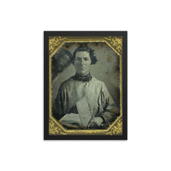 Portrait of an Unidentified Man Holding a Book with Another Man Behind Him, c. 1840s framed print on a plain backdrop in size 12"x16".