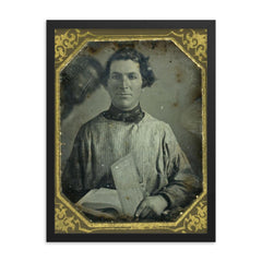 Portrait of an Unidentified Man Holding a Book with Another Man Behind Him, c. 1840s framed print on a plain backdrop in size 18"x24".