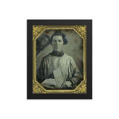Portrait of an Unidentified Man Holding a Book with Another Man Behind Him, c. 1840s framed print on a plain backdrop in size 8"x10".