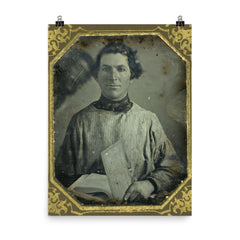 Portrait of an Unidentified Man Holding a Book with Another Man Behind Him, c. 1840s poster on a plain backdrop in size 8"x10".
