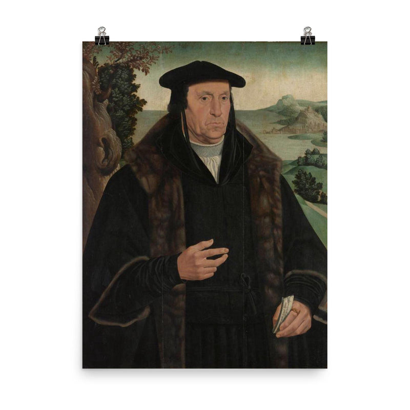 Portrait of Cornelius Aerentsz van der Dussin by Jan Van Scorel poster on a plain backdrop in size 8