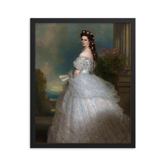 Portrait of Empress Elisabeth of Austria by Franz Xaver Winterhalter framed print on a plain backdrop in size 16"x20".